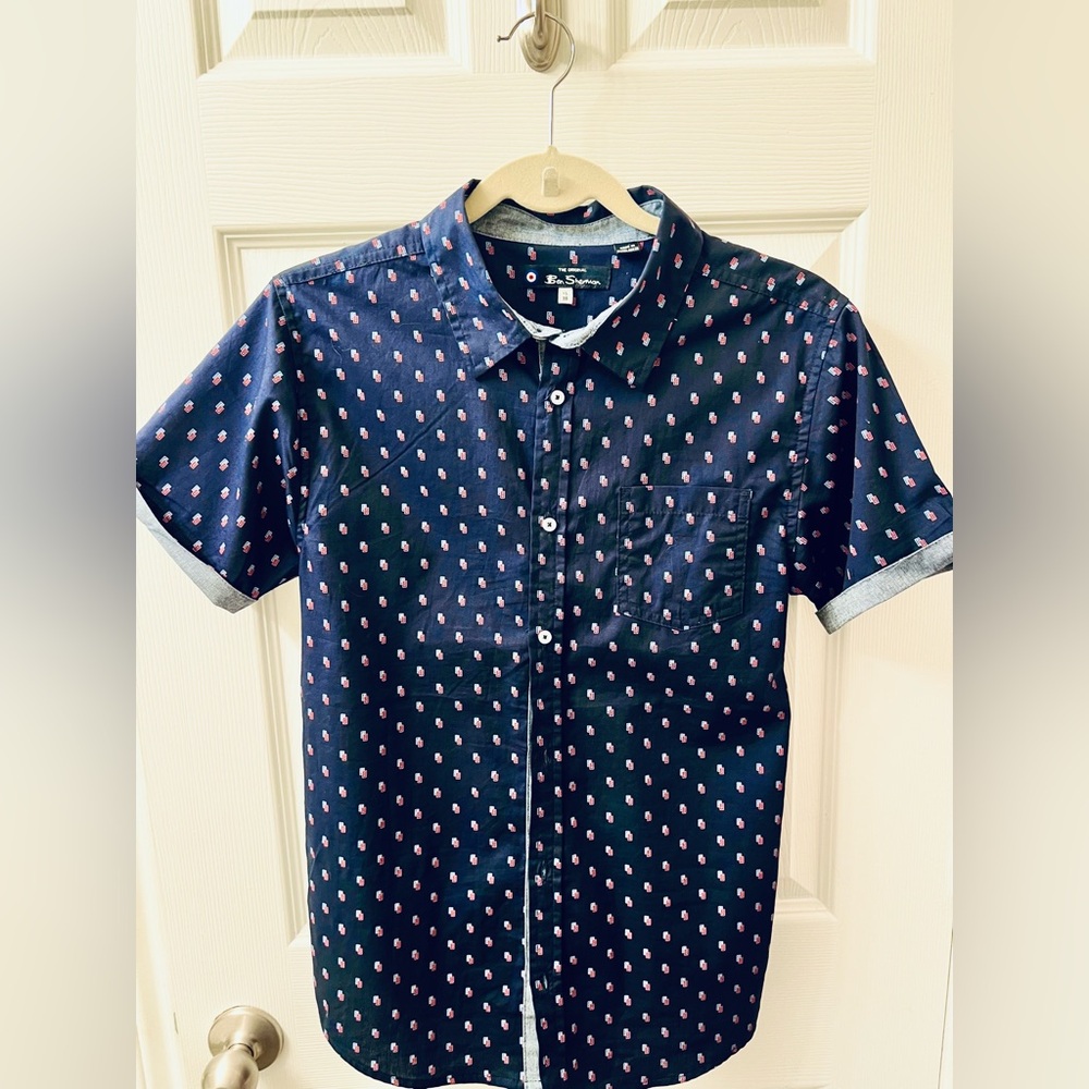 Ben Sherman Boys 18 Dark Blue Shirt with Red and Light Blue Accents